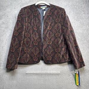 Vintage Bryn Connelly Women's Brown‎ Paisley Jacket 12 Boho Tapestry Blazer